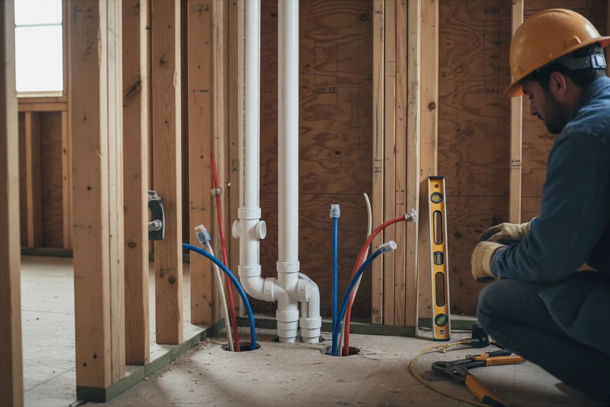 Drain and supply rough-in during Leak Detection in Hegins